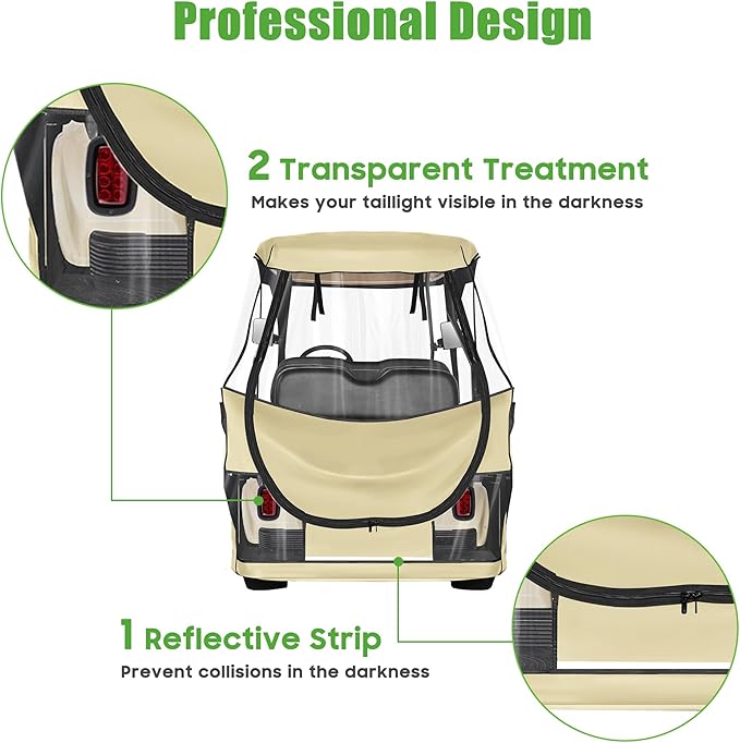 10L0L Golf Cart Driving Enclosure for Club Car DS, 2/4 Passenger Short Roof, Waterproof Windproof Heavy Duty 600D Rain Cover with 4-Sided Clear Windows & Durable Door Zipper All-Weather Protection