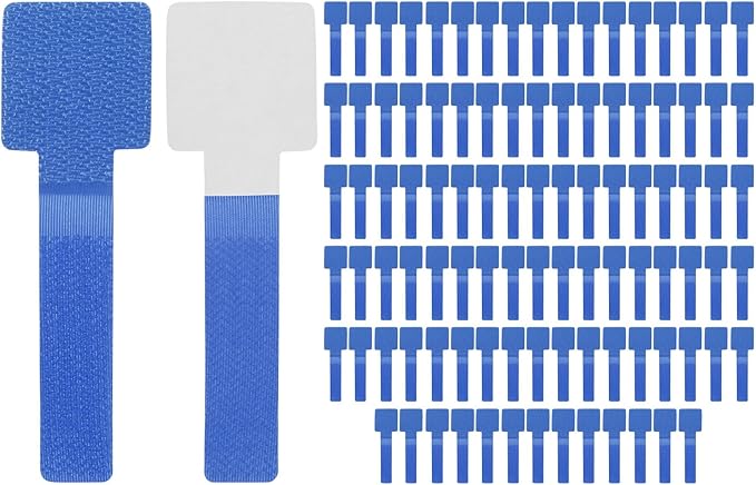 100-Pack Hook and Loop Cable Ties, 3.5 x 1.1 Inch Adjustable Self-Adhesive Cord Organizer for Desk/Home/Wall/Office Essentials, Cable Management Under Desk [Blue]