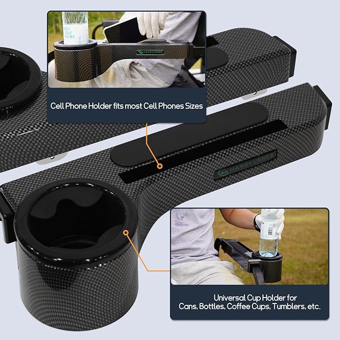 Golf Cart Armrest with Cup Holder Fit for EZGO/Club Car/Yamaha & Most Golf Cart, Universal Rear Seat Arm Rest Set with Phone Holder, No Drilling Required, Fits 1" & 1.25" Square Bar, New ABS Design