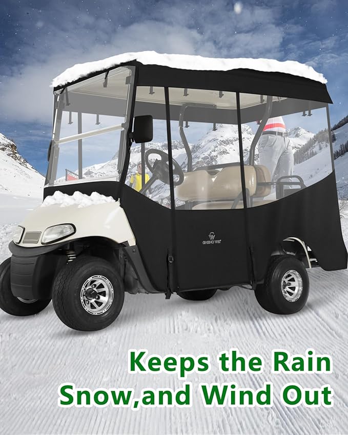 Golf Cart Enclosures 4 Passenger 80“ Extended Roof for Ezgo RXV,600D Clear Rain Cover Driving Enclosure 4 Seater,Full Roll Up 4 Sided Transparent Windows&Door Heavy Duty Zipper,Side Mirrors Openings