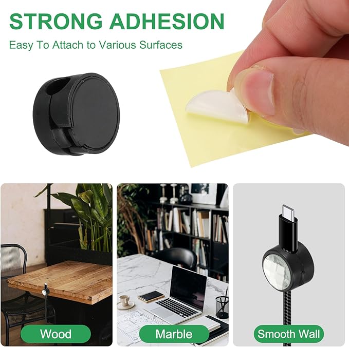 PATIKIL Cable Organizer Holder, 6 Pcs Magnetic Spring Desk Cable Management Clips Adhesive Cord Holder Keepers for Office Desktop Wall Car, Black