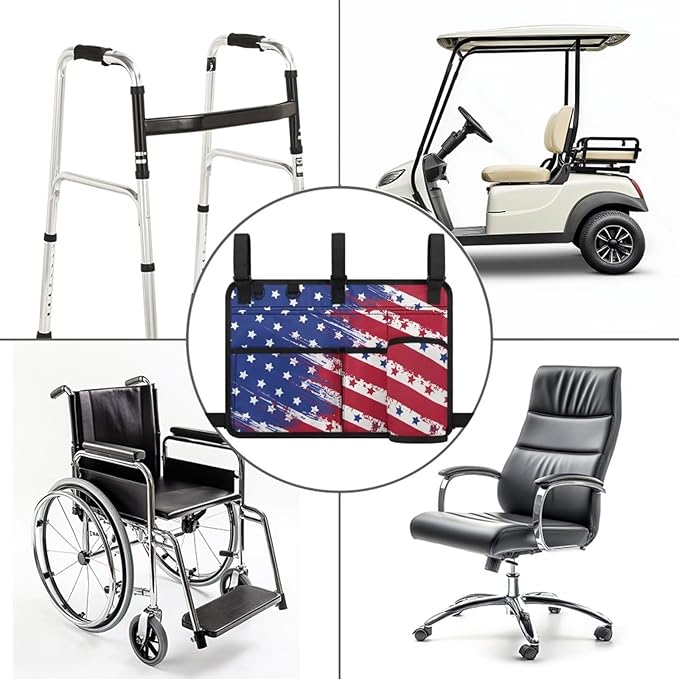 American Flag Golf Cart Bag, Golf Cart Rear Seat Organizer with Open Pockets for Golf Balls & Bottles