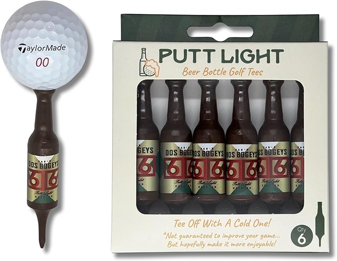 Beer Bottle Golf Tees, Virtually Unbreakable and Recyclable Plastic Golf Tee 6 Pack, Golf Gift for Men, Bachelor Party Novelty Gift, for Golfers,3-1/4" Tall