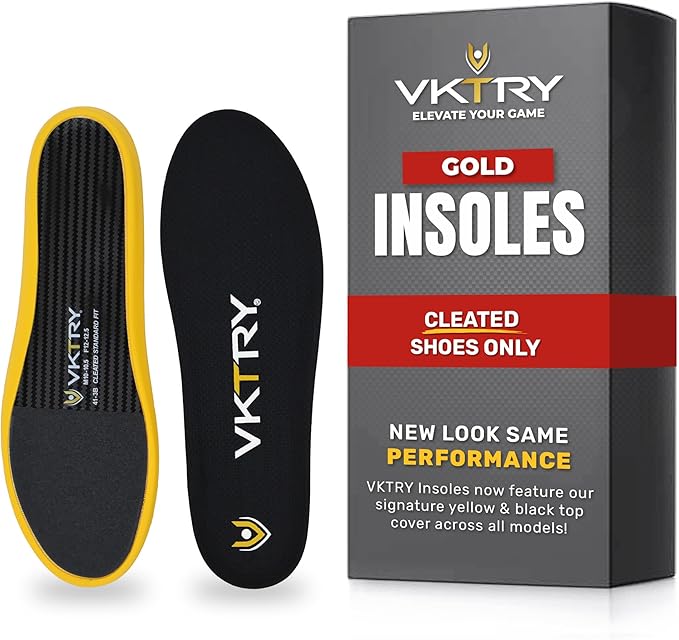VKTRY Gold for Cleated Shoes - Carbon Fiber Performance Insoles - Customized Athletic Inserts for Soccer & Track | Shock Absorption, Run Fast, Jump High, US: Men 12-12.5, Women 14-14.5, 171-220lbs