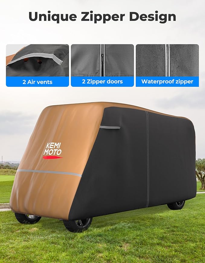 KEMIMOTO Golf Cart Cover, 2/2+2/4/4+2/6/6+2/8 Passenger Heavy Duty Golf Cart Rain Covers with Storage Bag Universal Compatible with EZGO Club Car