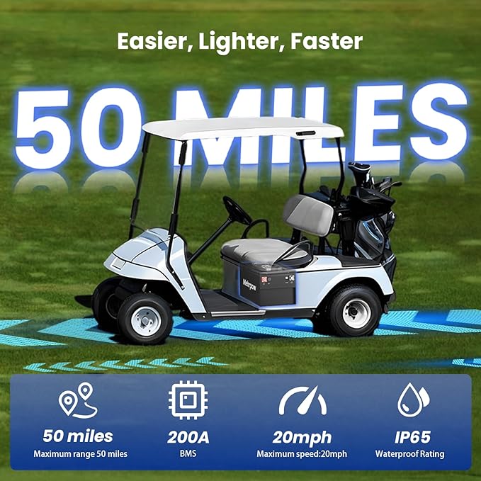 36V lithium golf cart battery, 36v golf cart battery, professional metal casing, 43.8V 25A Fast charger, Bluetooth Mobile APP,LCD display, 200ABMS,Max 7.68kW Power Output,Perfect for golf carts