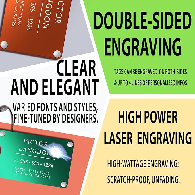 Luggage Tags for Suitcases 4 Pack: Personalized Luggage Tags for Backpacks & Bags Tags with Coustomizable Texts (Purple)