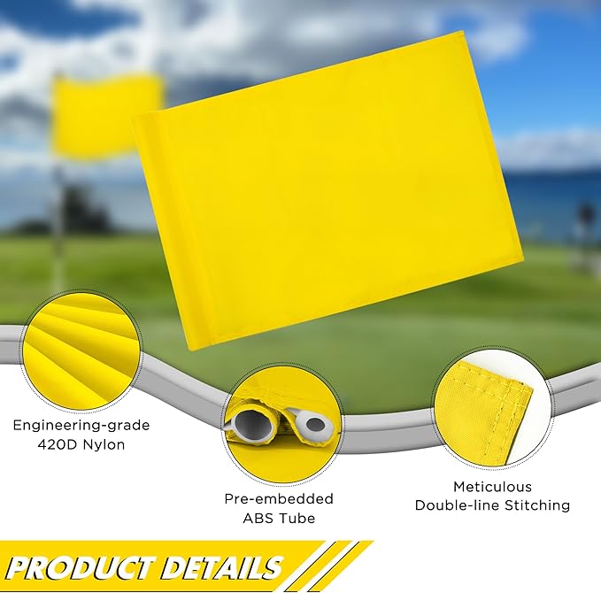 KINGTOP Golf Flag 20x14 Inch - Plain Yellow, 420D Nylon, Tube Inserted - Standard Putting Green Flags for Backyard Practice, Golf Courses, Country Club, 1-Pack