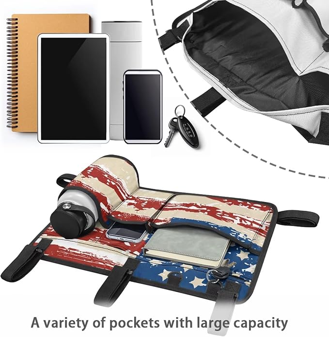American Flag Golf Cart Bag, Golf Cart Rear Seat Organizer with Open Pockets for Golf Balls & Bottles