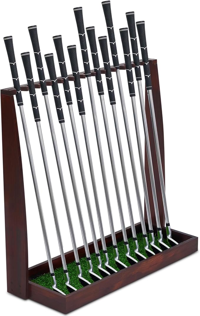 Lenwen Wooden Golf Putter Stand Golf Club Holder Stand Wooden Display Rack Floor Display Rack Club Organizer for Storage Sports Indoor Home Office Simulator Garage
