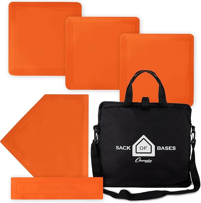 Champion Sports Baseball/Softball Throw Down Base Sets – Durable Indoor/Outdoor Training Bases – Sets of 4 or 5 in Orange or White