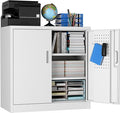 SUXXAN Metal Storage Cabinet with Pegboard 31.5'' x 31.5'' x 16.5'',Lockable Rolling Steel Storage Cabinet with 5 Adjustable Shelves and Door for Garage, Office, Kitchen, Assembly Required(White)
