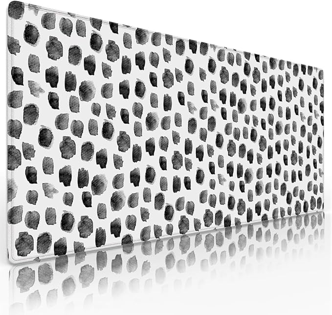 Wknoon. Extra Large Gaming & Office Mouse Pad (31.5" x 11.8") – Abstract Black Ink Polka Dots Print, Premium XXL Desk Mat with Durable Stitched Edges & Smooth Cloth Surface & Anti-Slip Rubber Base