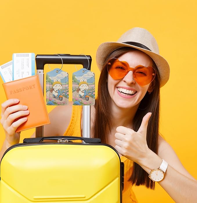 TSA Approved Luggage Tags Rabbit Riding for Suitcases 2 Pack Funny Leather Carnival Cruise Airport Cute Travel Name Tags Golf Bag tag Ships Essentials Privacy Cover ID Label for Women Men