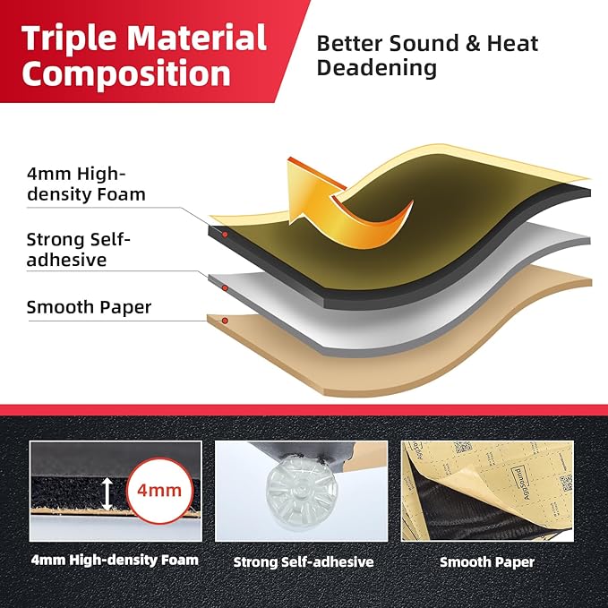 Sound Deadening Mat 157mil(4 mm) 24sqft - Closed Cell Foam Car Sound Deadening Material - Self-Adhesive Hood Insulation Heat Shield Auto Sound Dampening
