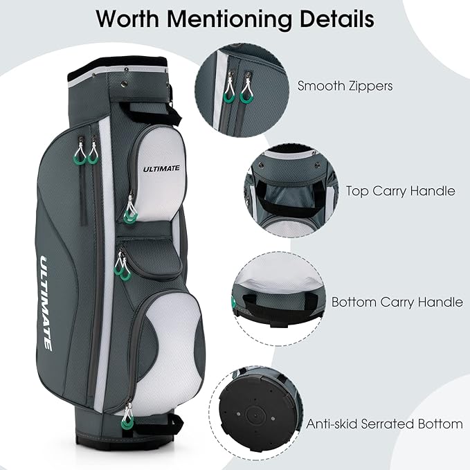Tangkula Golf Cart Bag with 14 Way Top Dividers, Lightweight Golf Cart Bag with Shoulder Strap, 7 Zippered Pocket, Cooler Bag & Valuable Pocket, Portable Golf Club Bag with Rain Hood/Dust Cover