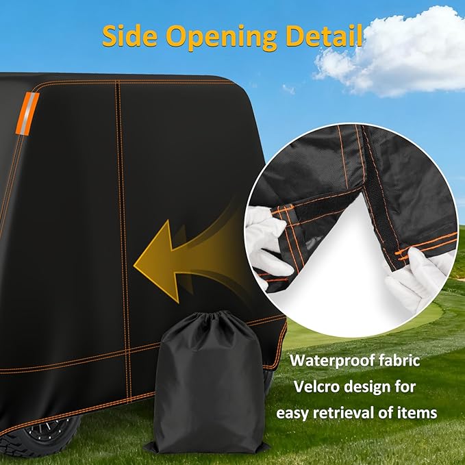 Falafa Golf Cart Cover 2 Passenger, Heavy Duty 420D Waterproof All Weather Protection, Universal Fit for EZGO Club Car Yamaha with Storage Bag & Reflective Strips