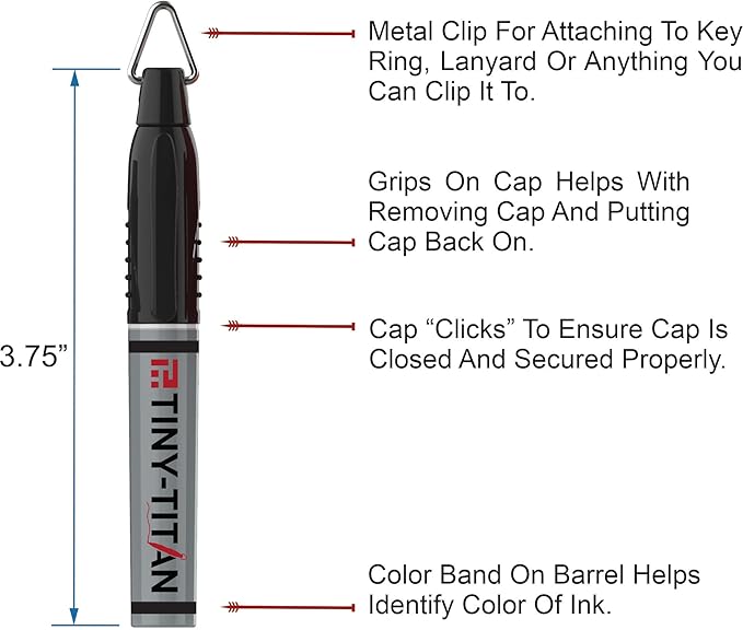Tiny-Titan Mini Markers, Keychain Clip, Golf Ball Marker, Clip On Nurse's Badge - BLUE Ink - Fine Point - 4 Pens