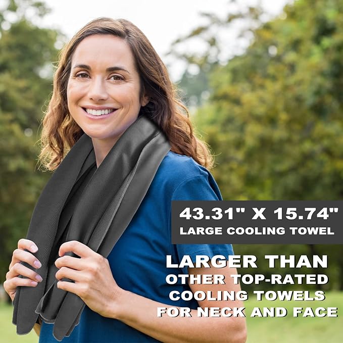 Cooling Towel 43.3" x 15.7" - Ice Sweat Towel for Neck & Face - Quick Cool Down Wrap for Summer Heat, Gym, Running, Golf, Yoga & Sports