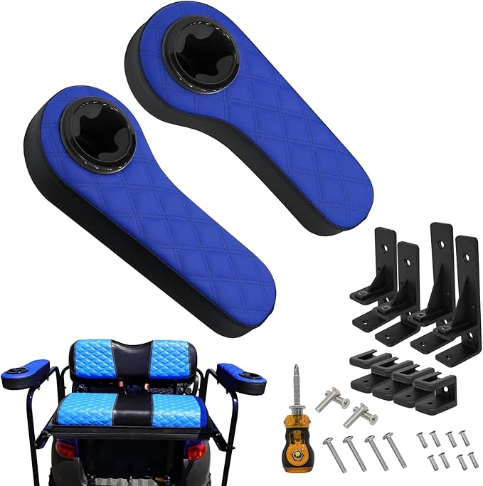 XUANYUDG0769 Golf Cart Armrest with Cup Holder for EZGO TXT Club Car DS Precedent and Yamaha Rear Seat Kit, Upgrade Support Frame/No Need Drilling Arm Rest
