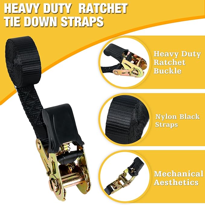 Endless Retractable Ratchet Straps 1650 lb Break Strength 1" x 20 Ft (No Hooks)Tie Down Strap Rope Travel Trailer/RV Motorcyle,Car Cargo Ropes for tieing up Stuff,Case,Water Tank to Roof Rack,or Trees