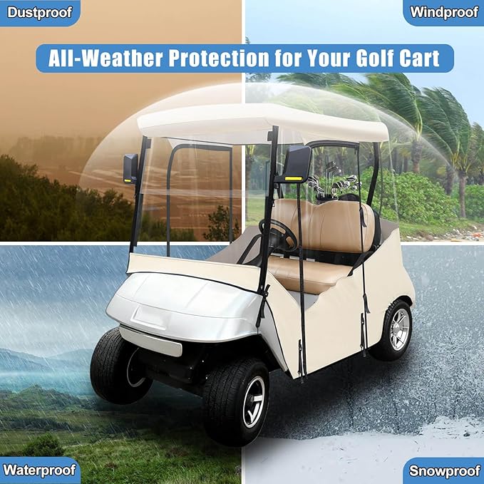MOSNAI Golf Cart Enclosure 2 Passenger for EZGO TXT & RXV with Zippered Doors, 600D Heavy Duty Oxford and Thickened Clear PVC, Keep Warm Golf Cart Rain Cover Weather Enclosure with 8 Windproof Hooks