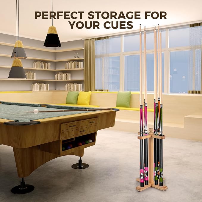 Pool Stick Holder Golf Club Rack Floor Stand Cue Holder, Wooden Independent Golf Storage Billiard Cues Rack, Hold 8 Cues or Golf Clubs, Easy Assembly for Billiards Room Club Billiard Cue Racks