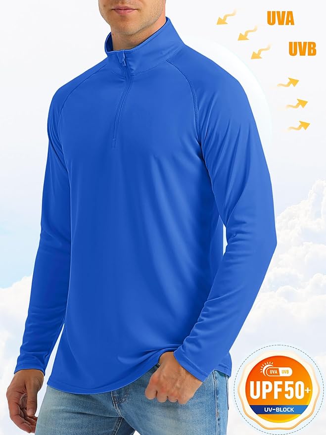 MAGCOMSEN Men's Long Sleeve Sun Shirts UPF 50+ Tees 1/4 Zip Up Fishing Running Rash Guard T-Shirts Outdoor Shirt