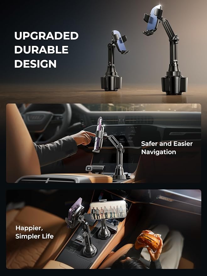 LISEN Upgraded Version Cup Phone Holder for Car 360° Adjustable Long Neck Car Phone Mount Golf Cart Phone Holder, Truck Jeep Accessories for iPhone 17 Air Pro Max Samsung Google and All Phones, Blue