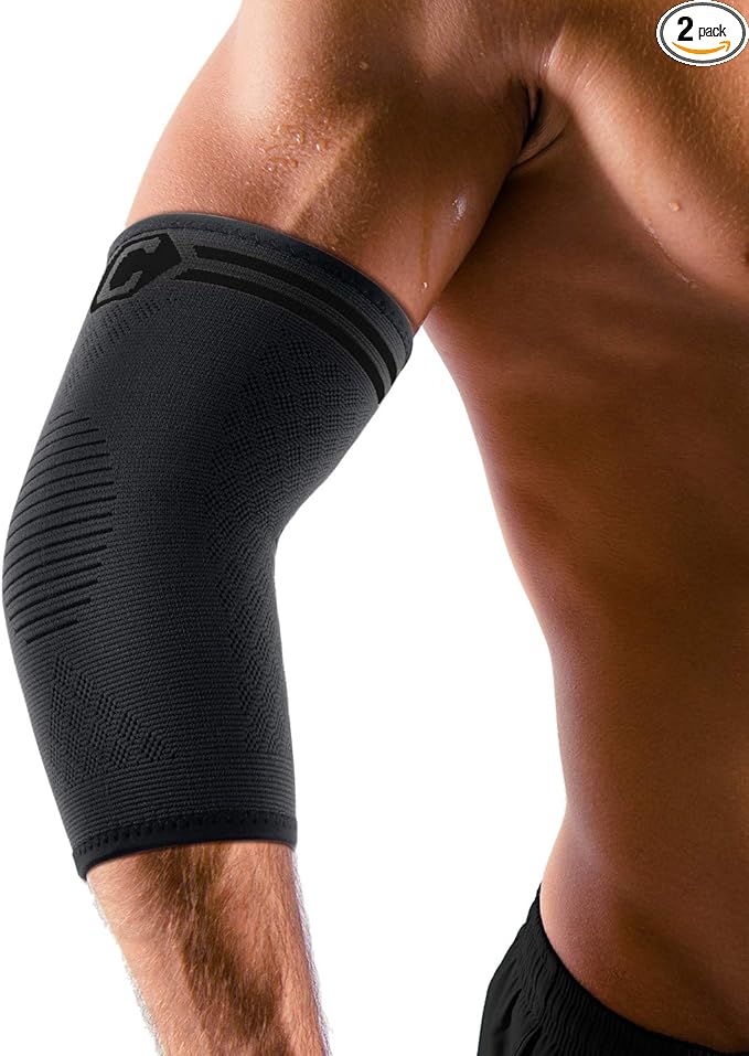 CAMBIVO 2 Pack Elbow Brace for Tendonitis, Tennis Elbow Compression Support Sleeve for Golfers Elbow Pain Relief, Arthritis, Bursitis, Workout, Weightlifting (Black, X-Small)