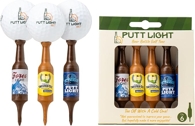 Beer Bottle Golf Tees, Virtually Unbreakable and Recyclable Plastic Golf Tee 6 Pack, Golf Gift for Men, Bachelor Party Novelty Gift, for Golfers,3-1/4" Tall