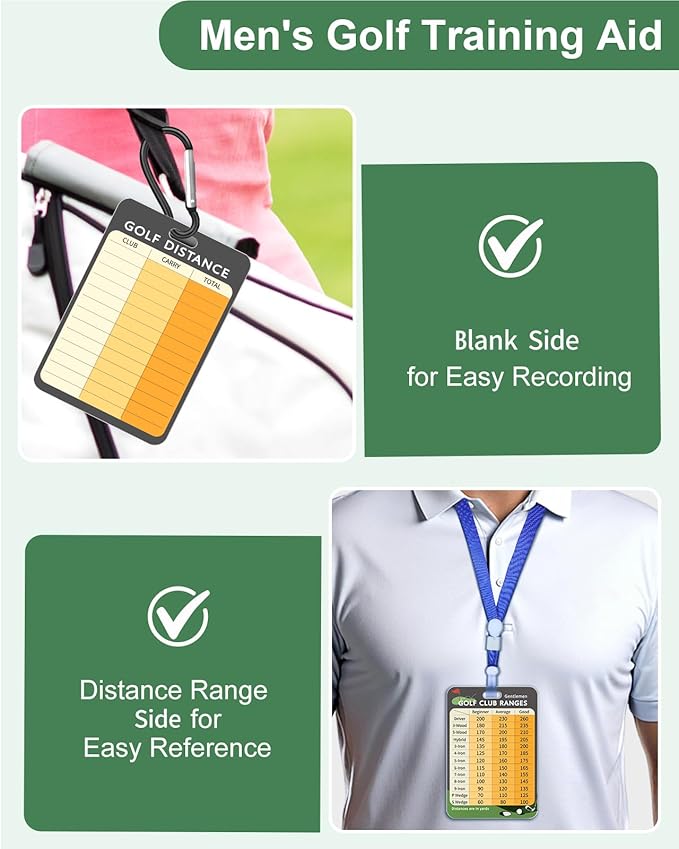 Swooflia Golf Club Distance Card - 2 Pack or 1 Pack Golf Club Range Chart Card, Swing Minder Reference & Blank Distance Yardage Scorecard, Golf Bag Accessories Gifts for Men Women Golfers