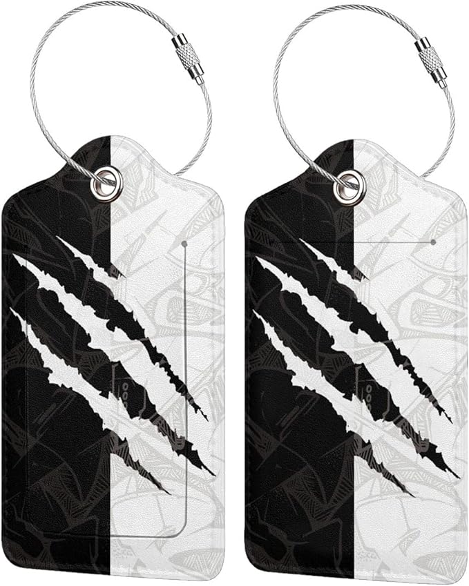 Black Against White Pattern Luggage Tags for Suitcases, Cool Scratches Bag Tags Private Name ID Labels for Travel Baggage Suitcase Lunch Box, Cruise Ships