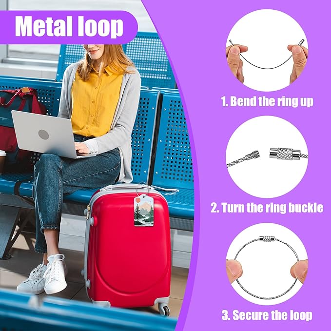 3 Pack Mountain Tree Luggage Tags for Suitcase Sunset Landscape PU Leather Travel Luggage Tag Privacy Cover ID Label for Women Men Baggage Backpack Handbag School Bag