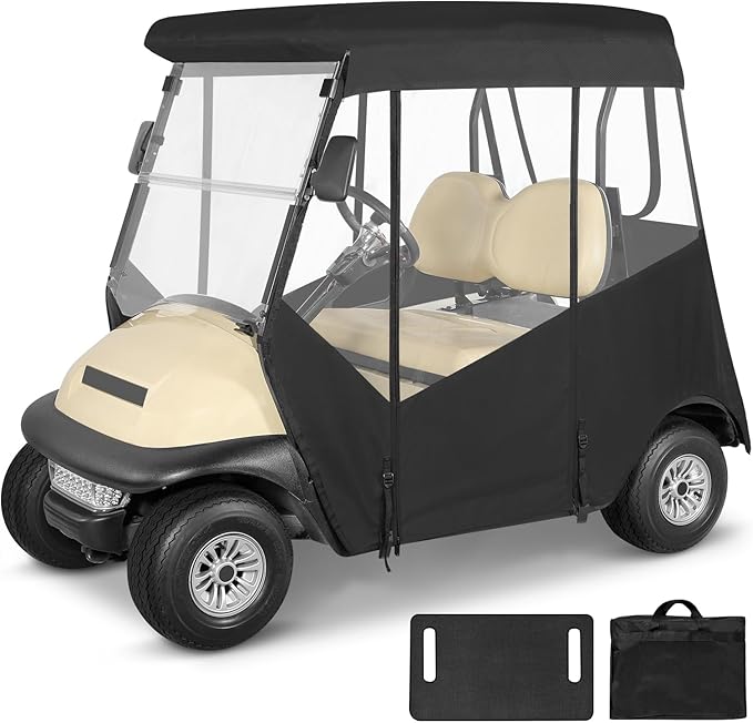 Golf Cart Enclosure 2 Passenger for Club Car Precedent,600D Clear Rain Cover Driving Enclosure 2 Seater,Full Roll Up 3 Sided Transparent Windows&Door with Heavy Duty Zipper,Side Mirrors Openings