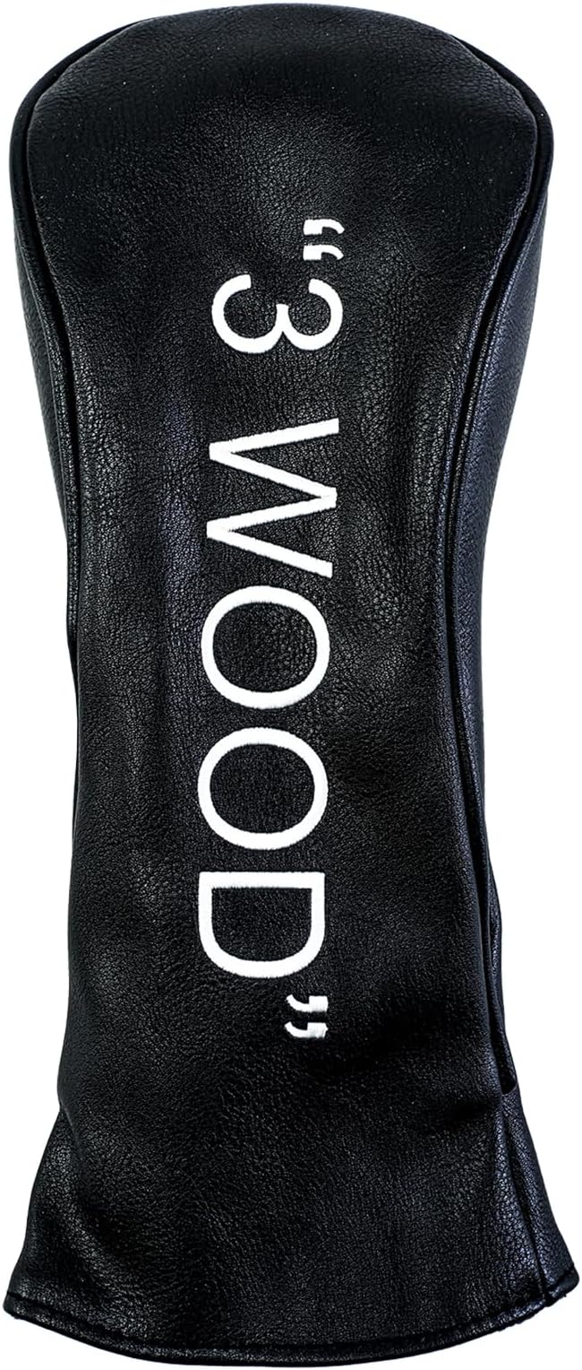 Golf Club Covers – Leather Driver Headcover, Fairway Wood, 3 Wood, Hybrid, Fits Mallet Blade Putter Head Covers Alignment Stick Cover
