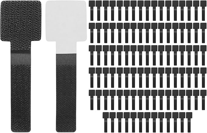 100-Pack Hook and Loop Cable Ties, 3.5 x 1.1 Inch Adjustable Self-Adhesive Cord Organizer for Desk/Home/Wall/Office Essentials, Cable Management Under Desk [Black]