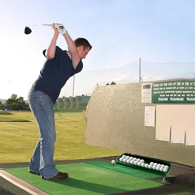 Golf Ball Tray, Dark Green | 100-Ball Capacity | Heavy-Duty High-Impact Plastic Dispenser | Universal Fit for All Golf Hitting Mats, Practice & Simulators