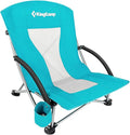KingCamp Low Beach Chairs, Folding Portable Chair for Adults Lightweight Extra Wide Seat 300lbs Heavy Duty Oversized Backpack, Carry Bag for Camping