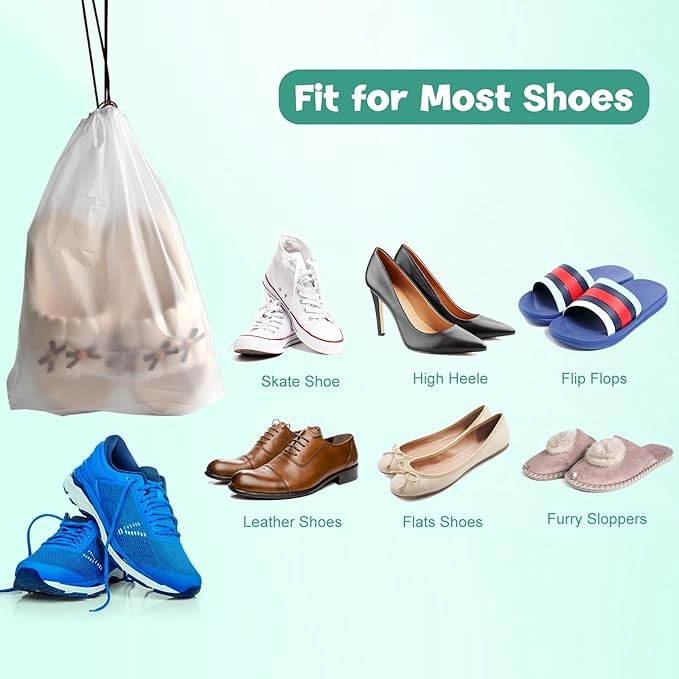 100 Pcs Shoe Bags for Travel, PLULON 15.7" x 11.8" Clear Drawstring Storage Bags Shoes Organizer for Packing Waterproof Dustproof Women Men Portable Travel Essentials