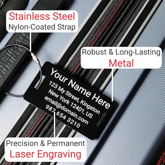 Personalized Luggage Tags for Suitcases 4 Pack – Custom Metal Name Tag for Travel, Golf Bag, and Baggage – Durable Aluminum Luggage Name Tags (Copper Sunset, Horizontal)