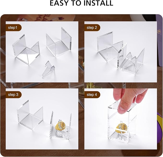 Championship Ring Display Case - Acrylic Display Box and Holder for Super Bowl, Baseball Rings - 4pcs