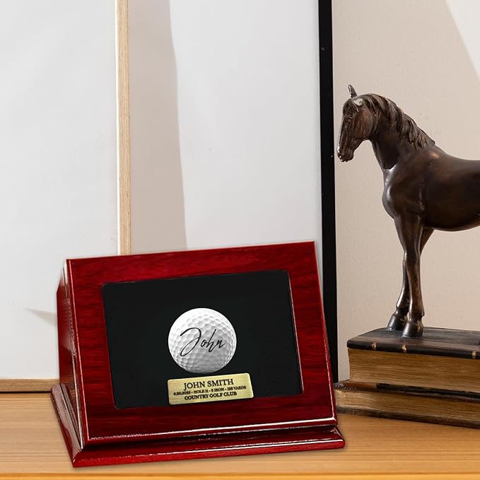 Custom Golf Ball Display Case for Hole-in-One Balls - Premium Walnut Wood Memorabilia Box with Engraved Metal Plate, UV Protection & Single Ball Holder for Dad, Husband
