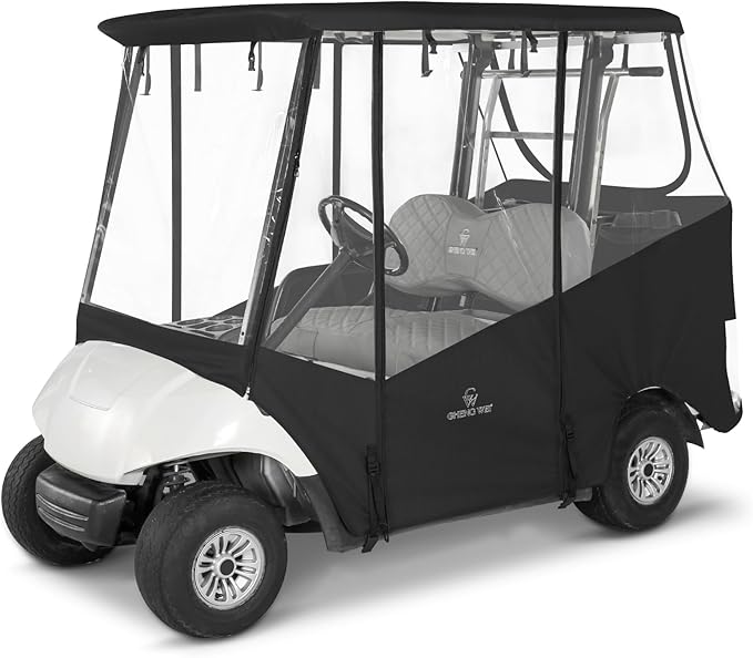Golf Cart Enclosure 2 Passenger for Yamaha G29/Drive 2,600D Clear Rain Cover Driving Winter Enclosure 2 Seater,Roll Up 4 Sided Transparent Windows Door with Heavy Duty Zipper,Side Mirrors Openings