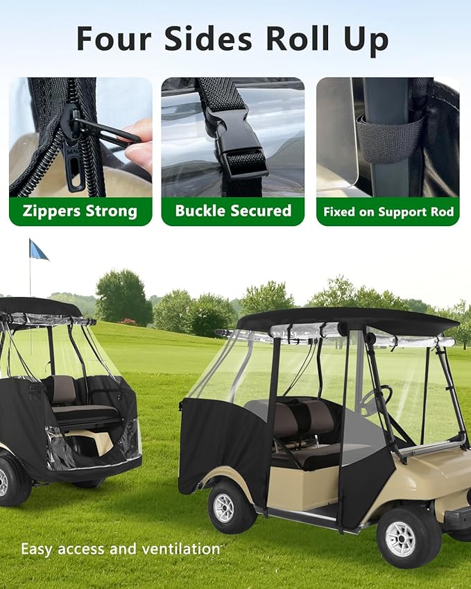 Golf Cart Enclosures 4 Passenger for Club Car DS,Short Roof 58 inch 2+2 Seater 600D Clear Rain Cover Driving Enclosure,Roll Up 4 Sided Transparent Windows&Door Heavy Duty Zipper,Side Mirrors Openings