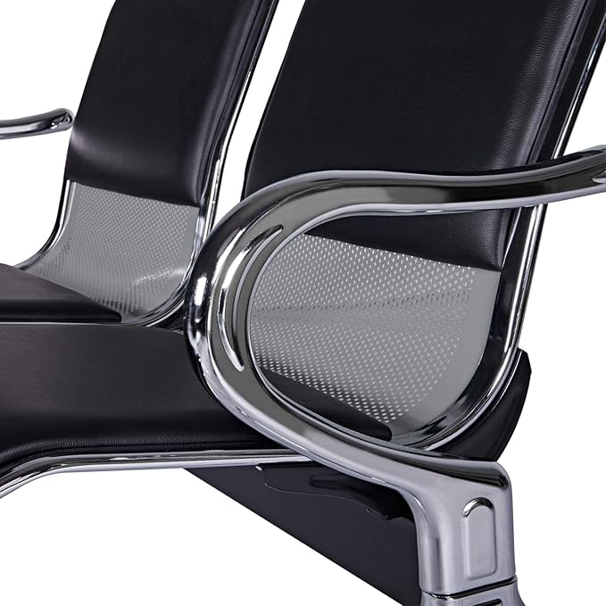 2-Seat Waiting Room Chairs - Waiting Room Bench with Arms Airport Reception Bench Guest Reception PU Leather Lobby Bench Waiting Area Chairs for Market Bank Hospital School, Black