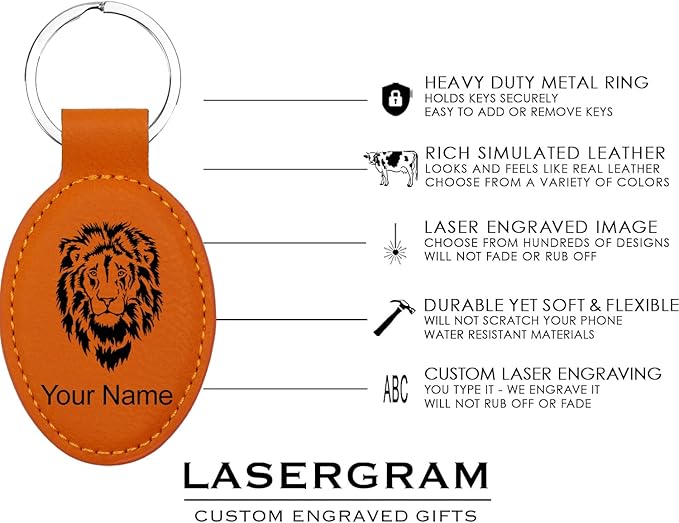 LaserGram Oval Keychain, Golf Ball, Personalized Engraving Included (Orange)