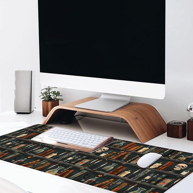 Gothic Book Large Gaming Desk Mat,Rubber Non-Slip Vintage Books Skull Mouse Pad,31.5x11.8x0.12in Extended Halloween Party Goth Mousepad,Game Lover Mice Pads Gifts,Office Home Deskmat Decor