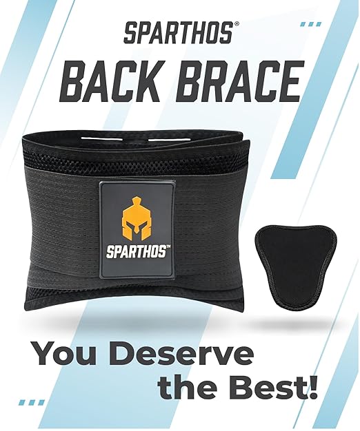 Sparthos Back Brace for Lower Back Pain - SIZE X-LARGE: Fits 52"-59" Waist (Measure at Navel - See Sizing Chart) – Relief from Sciatica, Herniated Disc - Support Belt with Lumbar Pad - Men & Women