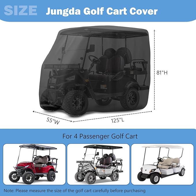 Golf Cart Cover,Waterproof Universal 4 Passenger Golf Cart Covers,Golf Cart Accessories for Outdoor Storage Protective - 125" L x 55" W x 81" H